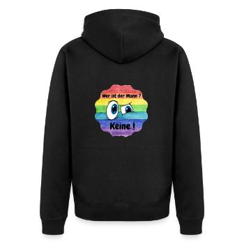 Wer ist der Mann in der Beziehung, Lesbian, CSD - Unisex Premium Bio Zip Hoodie - Schwarz - Hinten - Nico (187cm)