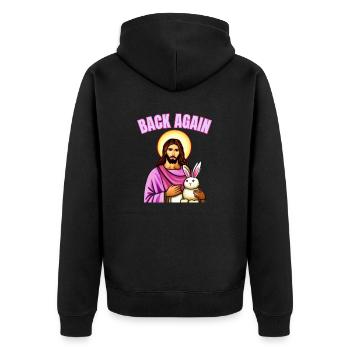 Osterhase mit Osterei und Jesus - Unisex Premium Bio Zip Hoodie - Schwarz - Hinten - Nico (187cm)