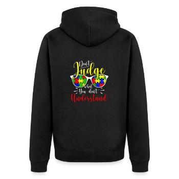 Autism Awareness – Don't Condemn What - Unisex Premium Organic Zip Hoodie - black - Back - Nico (187cm)