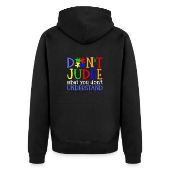 Autism Awareness – Don't Condemn What - Unisex Premium Organic Zip Hoodie - black - Back - Nico (187cm)