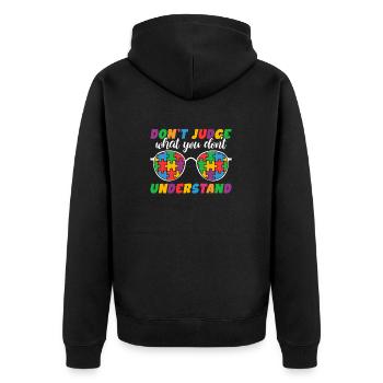 Autism Awareness – Don't Condemn What - Unisex Premium Organic Zip Hoodie - black - Back - Nico (187cm)