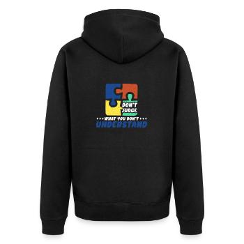 Autism Awareness – Don't Condemn What - Unisex Premium Organic Zip Hoodie - black - Back - Nico (187cm)