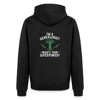 Généalogie Généalogie Généalogiste - Veste à capuche bio Premium Unisexe - noir - Dos - Nico (187cm)