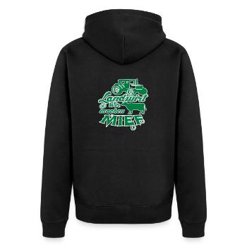 "Landwirt - Wir machen Mief" - Unisex Premium Bio Zip Hoodie - Schwarz - Hinten - Nico (187cm)