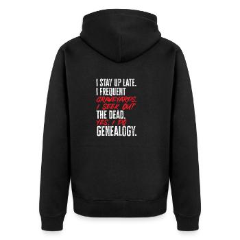 Genealogie Ahnenforschung Ahnenforscher - Unisex Premium Bio Zip Hoodie - Schwarz - Hinten - Nico (187cm)