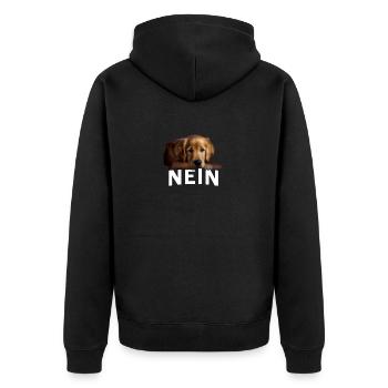Statement Golden Retriever, Nö Fun, Einfach Nö, - Unisex Premium Bio Zip Hoodie - Schwarz - Hinten - Nico (187cm)