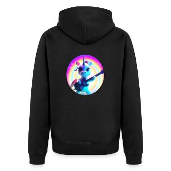 Une drôle de licorne avec guitare électrique et arc-en-ciel - Veste à capuche bio Premium Unisexe - noir - Dos - Nico (187cm)