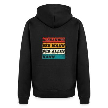 Alexander Der Mann Der Alles Kann Name Alexander - Unisex Premium Bio Zip Hoodie - Schwarz - Hinten - Nico (187cm)