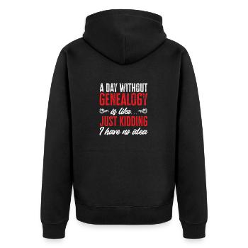 Genealogie Ahnenforschung Ahnenforscher - Unisex Premium Bio Zip Hoodie - Schwarz - Hinten - Nico (187cm)