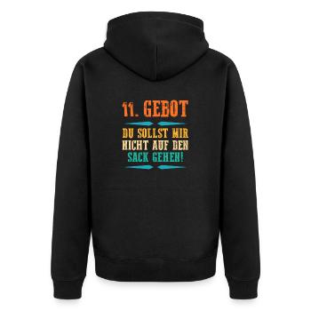 Elftes Gebot Lustige Sprüche - Unisex Premium Bio Zip Hoodie - Schwarz - Hinten - Nico (187cm)
