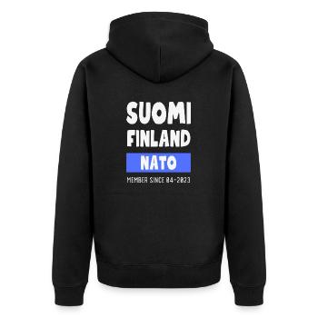 Finland Finland NATO - Member 04-2023 - Unisex Premium Organic Zip Hoodie - black - Back - Nico (187cm)