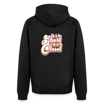 Life Is Too Short - Pride Month LGBTQ - Unisex Premium Organic Zip Hoodie - black - Back - Nico (187cm)