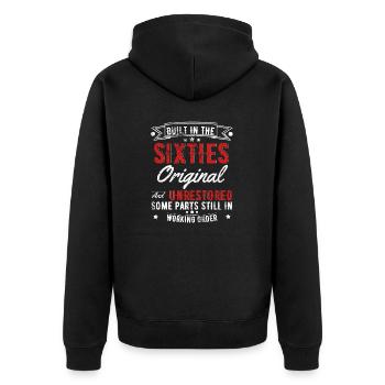 Erbaut in den 60er Jahren original und unrestauriert - Unisex Premium Bio Zip Hoodie - Schwarz - Hinten - Nico (187cm)