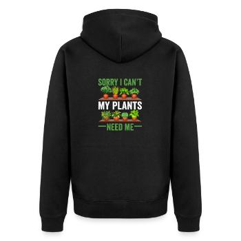 Tut mir leid, ich kann nicht, meine Pflanzen - Unisex Premium Bio Zip Hoodie - Schwarz - Hinten - Nico (187cm)