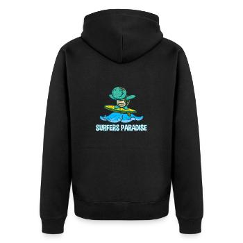 Cute kawaii turtle on surfboard with surfers - Unisex Premium Organic Zip Hoodie - black - Back - Nico (187cm)