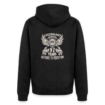 97 years birthday special day cradle festival sayings - Unisex Premium Organic Zip Hoodie - black - Back - Nico (187cm)