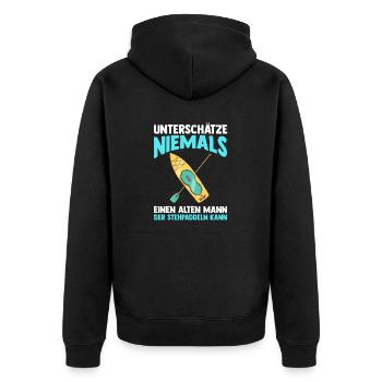 Stand Up Paddeling - Unisex Premium Bio Zip Hoodie - Schwarz - Hinten - Nico (187cm)