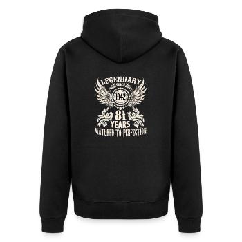 81 Jahre Geburtstag Ehrentag Wiegenfest Sprüche - Unisex Premium Bio Zip Hoodie - Schwarz - Hinten - Nico (187cm)