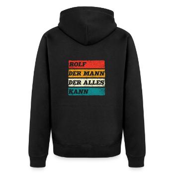 Rolf Der Mann Der Alles Kann Vorname Rolf - Unisex Premium Bio Zip Hoodie - Schwarz - Hinten - Nico (187cm)