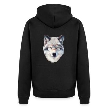 Wolf - Unisex Premium Organic Zip Hoodie - black - Back - Nico (187cm)