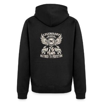 Legende 76 Jahre Geburtstag Shirt Sprüche Männer - Unisex Premium Bio Zip Hoodie - Schwarz - Hinten - Nico (187cm)