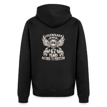 Drôle de chemise d’anniversaire pour un dicton de 67 ans - Veste à capuche bio Premium Unisexe - noir - Dos - Nico (187cm)