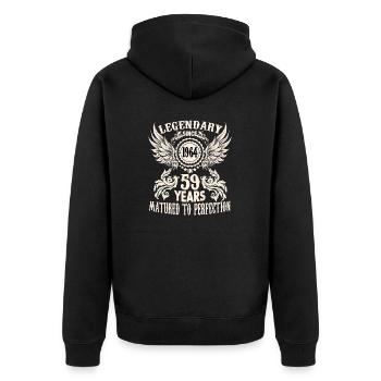 Drôle de chemise d’anniversaire pour un dicton de 59 ans - Veste à capuche bio Premium Unisexe - noir - Dos - Nico (187cm)
