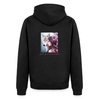 Juste une fille qui aime les loups Loup Fleur de cerisier - Veste à capuche bio Premium Unisexe - noir - Dos - Nico (187cm)