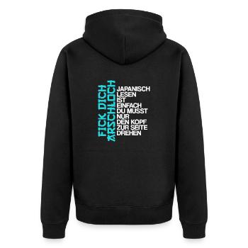 japanisch lesen ist einfach kanji - Unisex Premium Bio Zip Hoodie - Schwarz - Hinten - Nico (187cm)