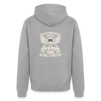 49 ans anniversaire jour spécial berceau festival dictons - Veste à capuche bio Premium Unisexe - gris chiné - Dos - Nico (187cm)