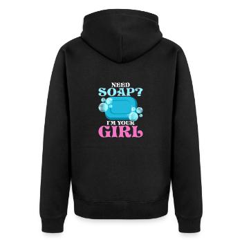 Need Soap? I'm Your Girl Soapmaker Soapmaking - Unisex Premium Organic Zip Hoodie - black - Back - Nico (187cm)