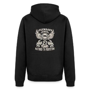 Drôle de chemise d’anniversaire pour un dicton de 27 ans - Veste à capuche bio Premium Unisexe - noir - Dos - Nico (187cm)