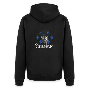 Lausbua bayrisch blau - Unisex Premium Bio Zip Hoodie - Schwarz - Hinten - Nico (187cm)