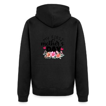 my first motners day - Unisex Premium Organic Zip Hoodie - black - Back - Nico (187cm)
