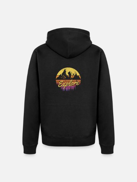 Discover Retro Rainbow Gradient Mountain - Unisex Premium Organic Zip Hoodie - black