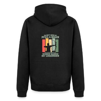 Mit dem Pfeil & Bogen in den Händen Jagd Bogensch - Unisex Premium Bio Zip Hoodie - Schwarz - Hinten - Nico (187cm)