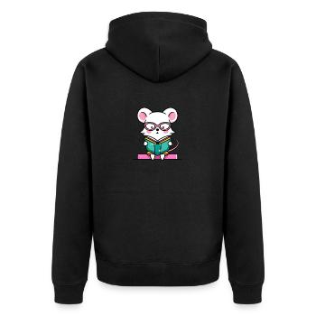 Leseratte Maus im Buch - Unisex Premium Bio Zip Hoodie - Schwarz - Hinten - Nico (187cm)