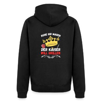 Ruhe ihr Maden der Kaiser will grillen - Unisex Premium Bio Zip Hoodie - Schwarz - Hinten - Nico (187cm)