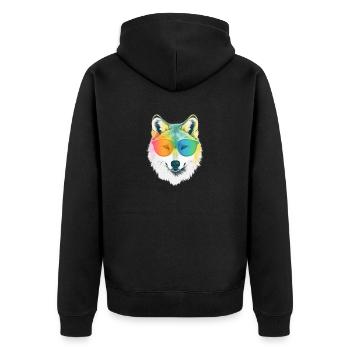 White Wolf Rainbow Sunglass Frame Wolves Graphic - Unisex Premium Organic Zip Hoodie - black - Back - Nico (187cm)