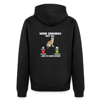 Savannah Katze - Unisex Premium Bio Zip Hoodie - Schwarz - Hinten - Nico (187cm)