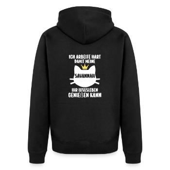 Savannah Katze - Unisex Premium Bio Zip Hoodie - Schwarz - Hinten - Nico (187cm)