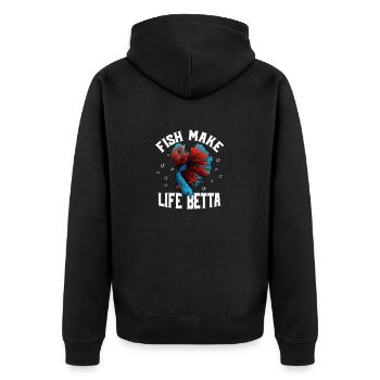 Fish Make Life Betta Aquarium Owner Fish Keeping - Unisex Premium Organic Zip Hoodie - black - Back - Nico (187cm)
