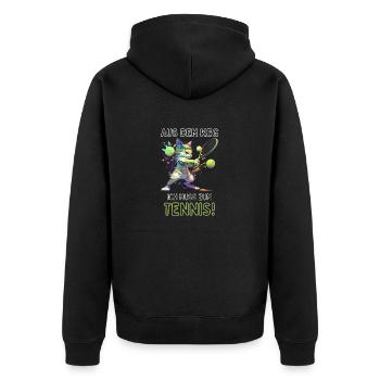 Katze mit Spruch Aus dem Weg ich muss zum Tennis - Unisex Premium Bio Zip Hoodie - Schwarz - Hinten - Nico (187cm)
