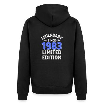 Geboren 1983, Legende seitdem - Unisex Premium Bio Zip Hoodie - Schwarz - Hinten - Nico (187cm)