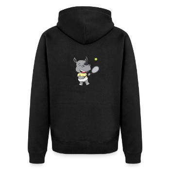 Nashorn Tennis Tennisspieler lacht - Unisex Premium Bio Zip Hoodie - Schwarz - Hinten - Nico (187cm)
