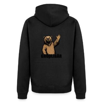 Grüßlibär - Winkender Grizzly Bär mit Wortwitz - Unisex Premium Bio Zip Hoodie - Schwarz - Hinten - Nico (187cm)