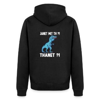 Janet oder Janeth T-Rex Überbiss Dinosaurier Meme - Unisex Premium Bio Zip Hoodie - Schwarz - Hinten - Nico (187cm)