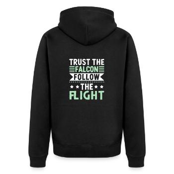 Vertrauen Sie Dem Falken Folgen Sie Dem Flug - Unisex Premium Bio Zip Hoodie - Schwarz - Hinten - Nico (187cm)