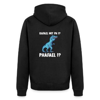 TRex Meme Dinosaurier mit Überbiss Rafael mit ph R - Unisex Premium Bio Zip Hoodie - Schwarz - Hinten - Nico (187cm)