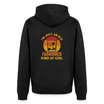I'm Just An Old Fashioned Kind Of Girl Whiskey Dri - Unisex Premium Bio Zip Hoodie - Schwarz - Hinten - Nico (187cm)